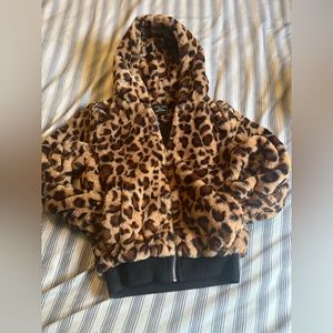 Animal Print Cropped Jacket w/Hood